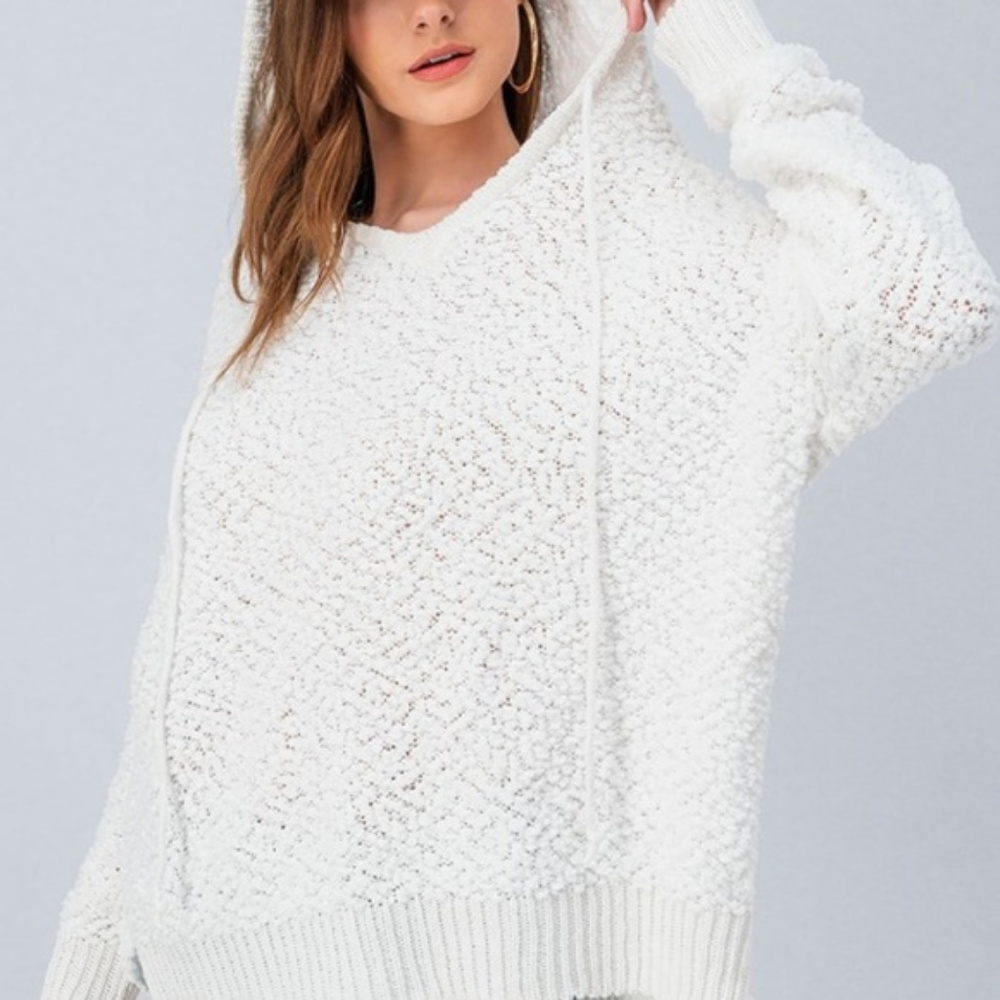 Nubby Knit White Hoodie Sweater NWT - Picture 5 of 7